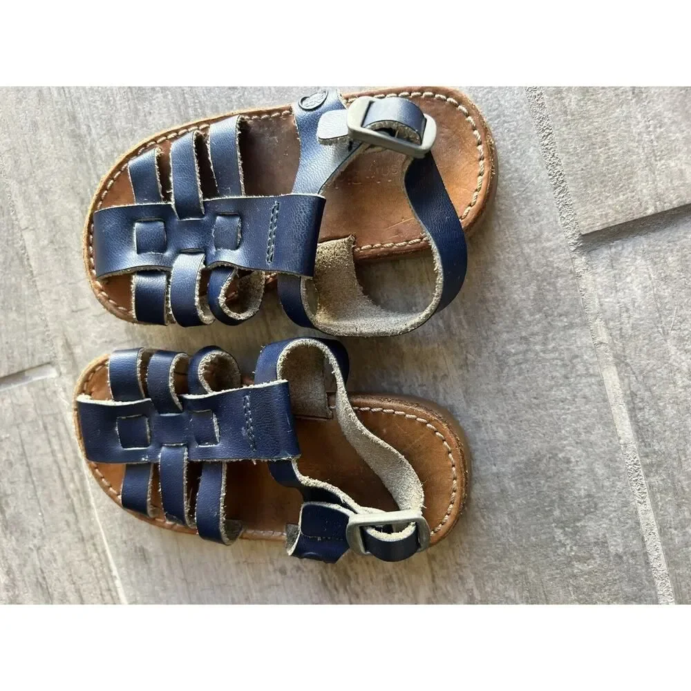 Freshly Picked Toddler Little Girl Maritime Bixby Leather Sandals Blue Size 5